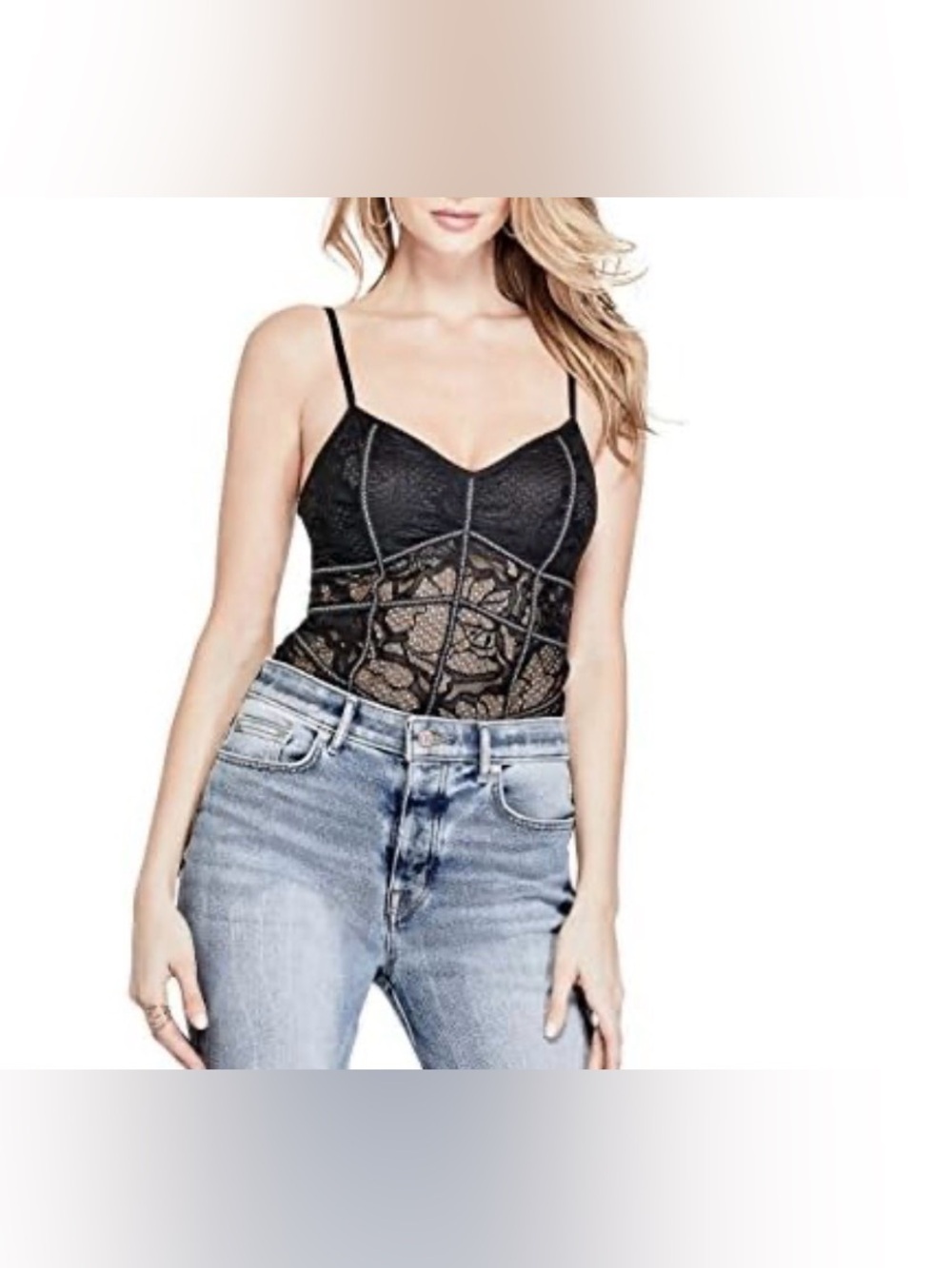 GUESS Women's Sleeveless Helen Bodysuit, Jet Black NWT